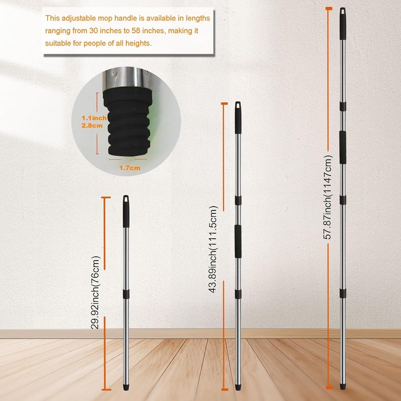 Xifando Mop Handle Replacement - 4-Section Adjustable from 30" to 58" - Durable Stainless Steel Mop Pole with American Thread Joint for Spin Mops & Brooms (Black) - Image 2